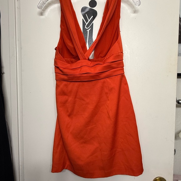 Free People Burnt Orange Plunge V-Neck Mini Dress | Sleeveless with pockets - Picture 2 of 2